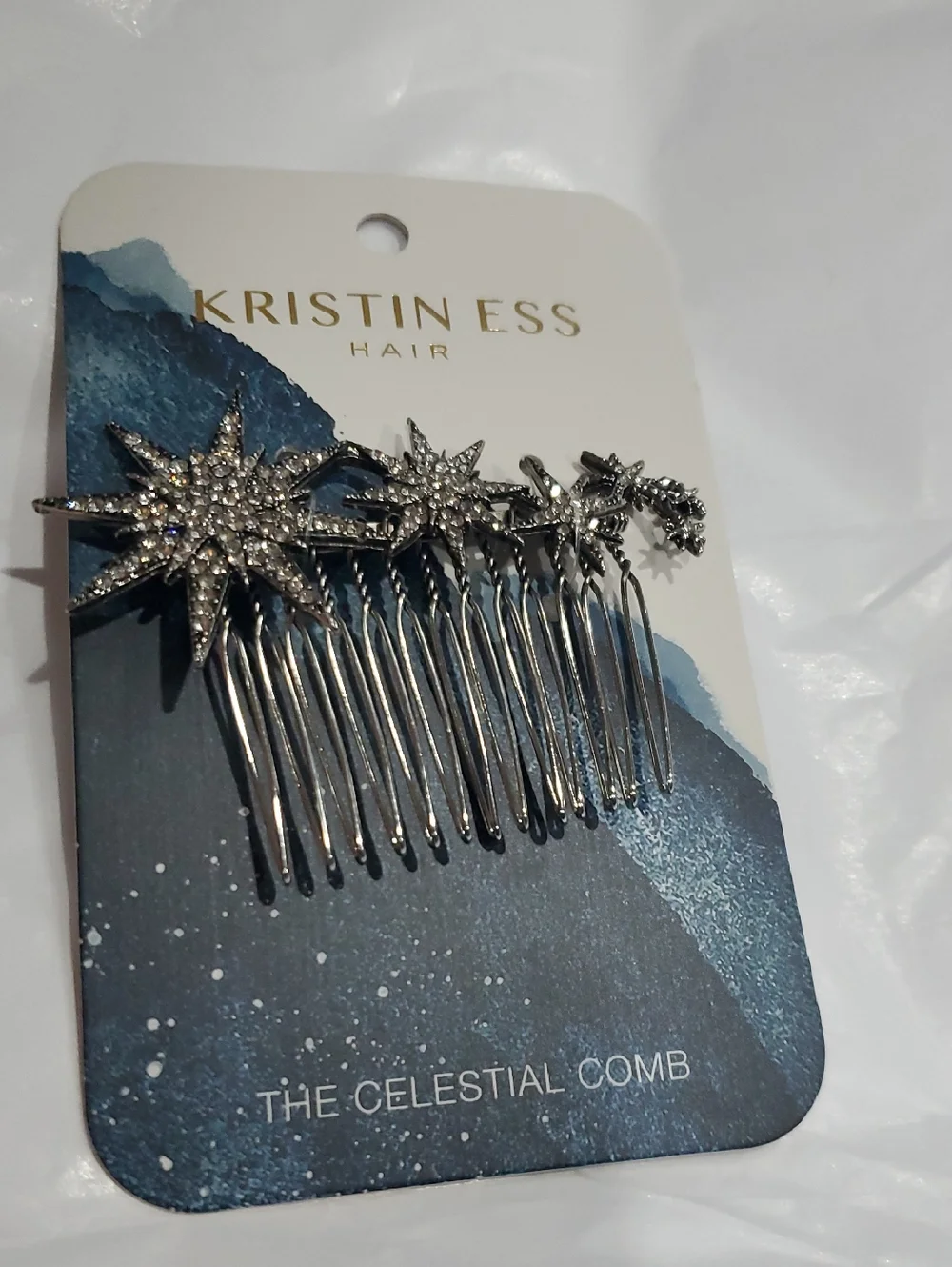 Kristin Ess 2pack Silver embellished‎ celestial mystic sparkly hair combs new